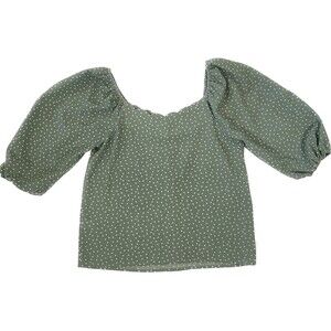 Monteau Los Angeles | Sage Green Polka Dot Peasant Top | Small